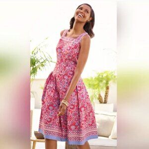 Talbot's Paisley Pleated Medallion Fit & Flare Dress 10 Petite